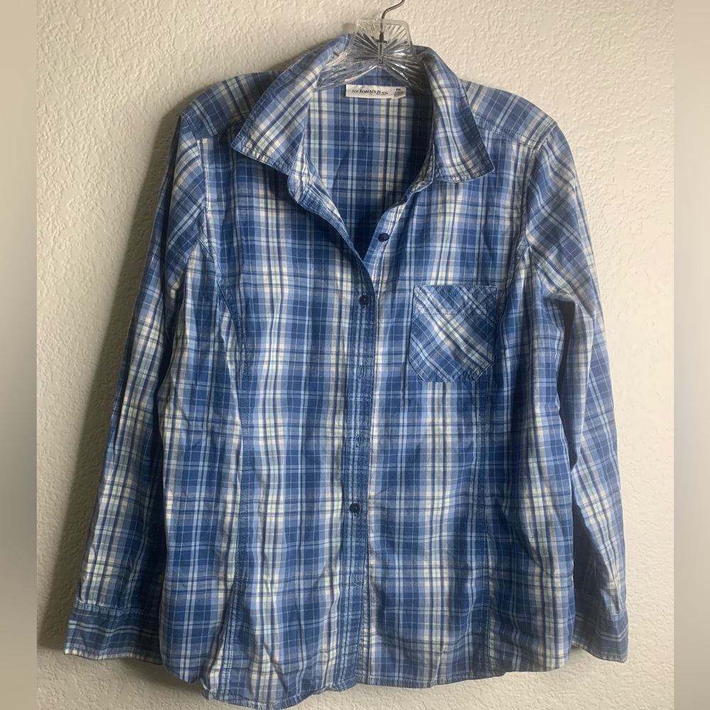 St. John's Bay Blue and White Plaid Shirt